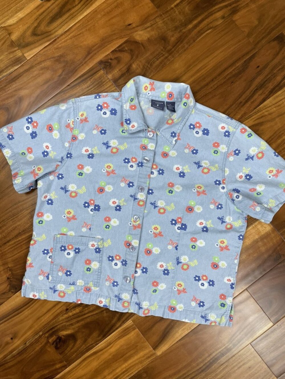 Vintage 90s Floral & Butterfly Chambray Button Up, XL